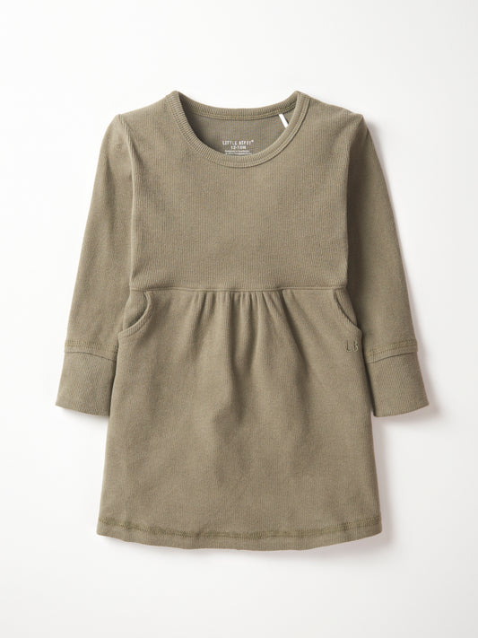 Little Bipsy Long Sleeve Ribbed Dress || Green