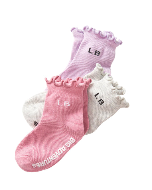Little Bipsy Ruffle Socks || Rose, Light Heather Grey, Lilac