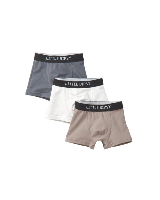 Little Bipsy Boxer Brief 3-Pack || Smoke, Light Heater Grey, Mushroom