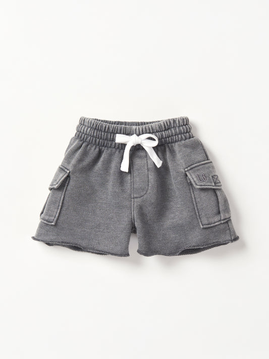Little Bipsy Raw Edge Cargo Shorts || Charcoal Wash