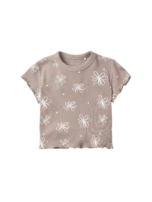 Little Bipsy Ribbed Lettuce Hem Tee || Mushroom Floral
