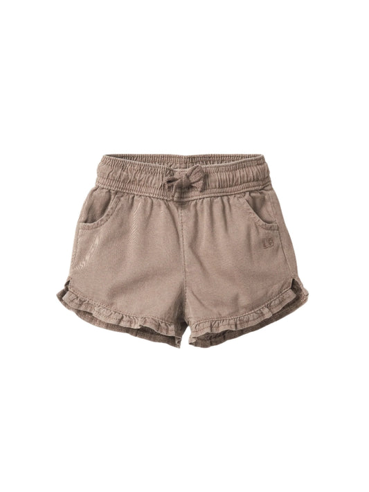 Little Bipsy Ruffle Cotton Twill Shorts || Mushroom
