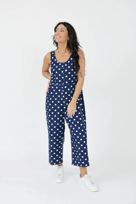 Smash + Tess Lucy Polka Dot Cropped Romper || Navy Blue
