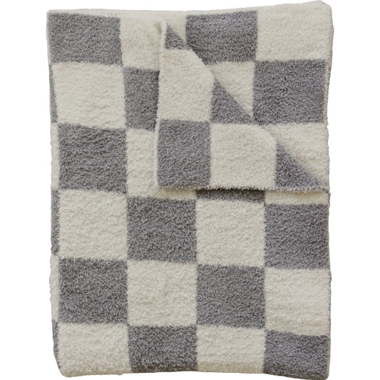 Mebie Baby Plush Baby Blanket || Grey Checkered
