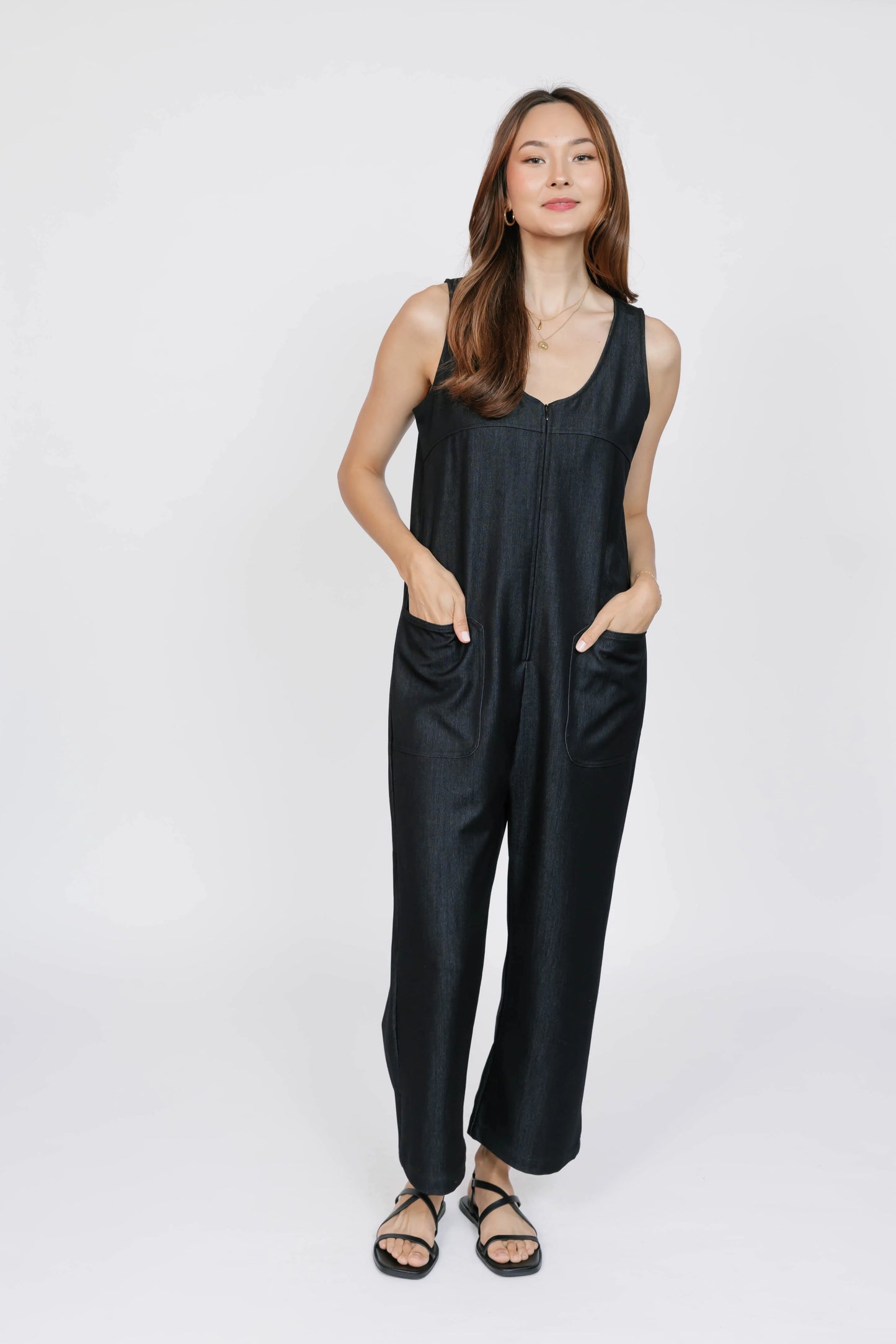 Smash + Tess Melani Denim Romper || Black Denim