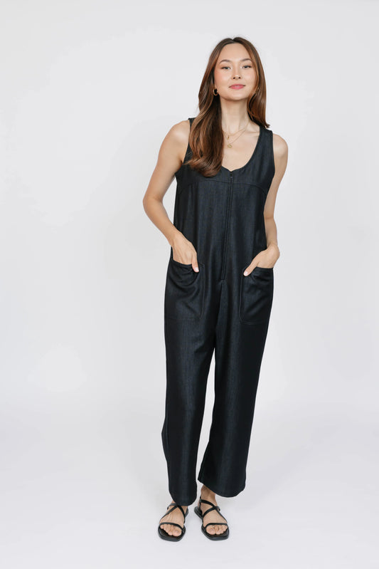 Smash + Tess Melani Denim Romper || Black Denim