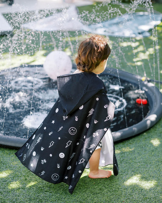 Cherry Pick Kids Hooded Beach Poncho || Monochrome Smiley