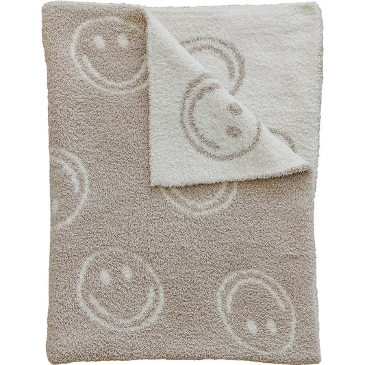 Mebie Baby Plush Baby Blanket || Smiley Taupe