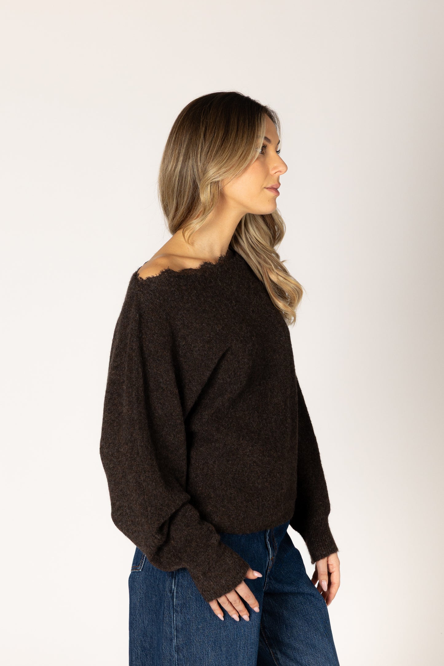 LYLA + LUXE Novelty Lace Sweater || Walnut