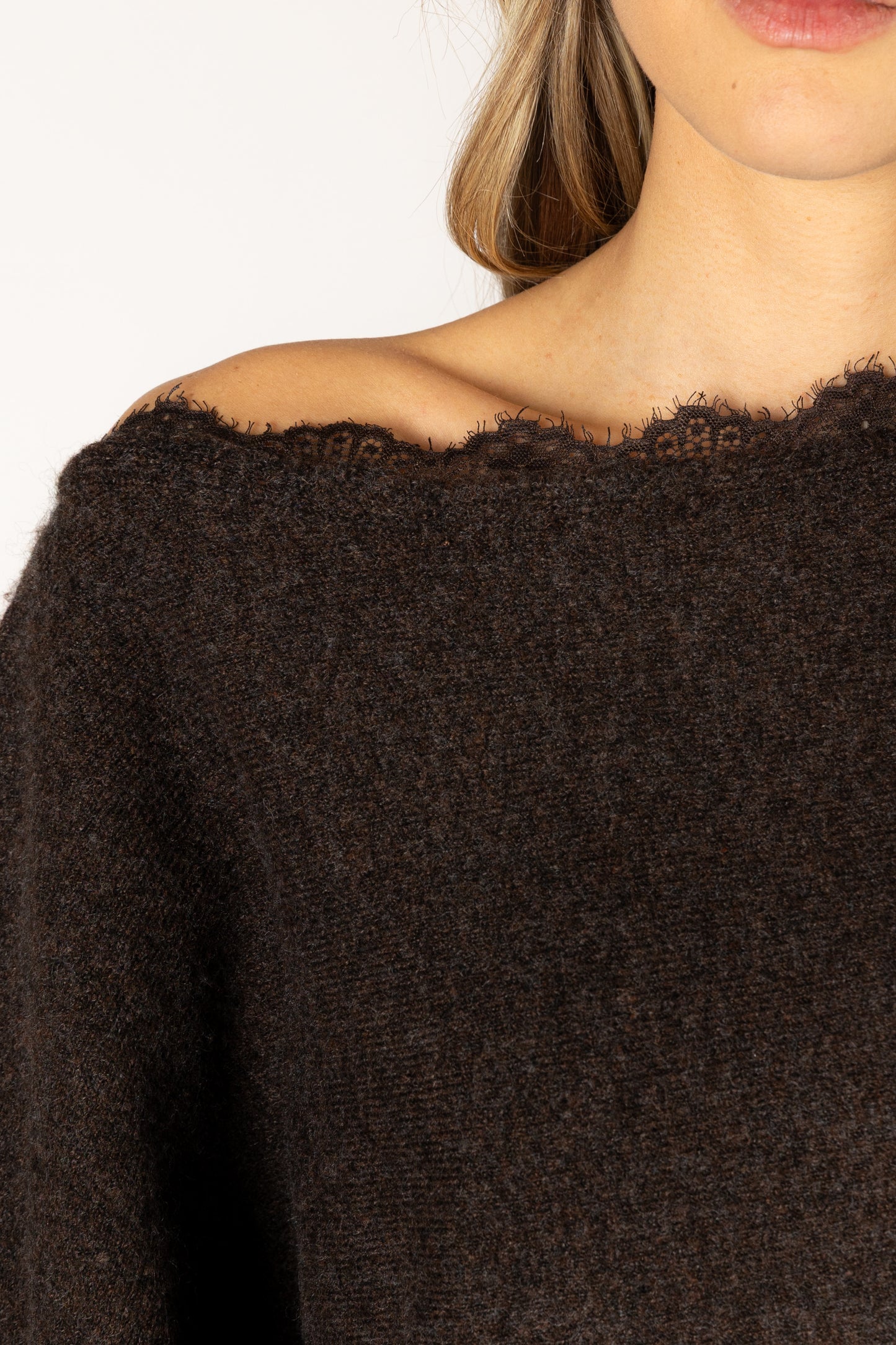 LYLA + LUXE Novelty Lace Sweater || Walnut