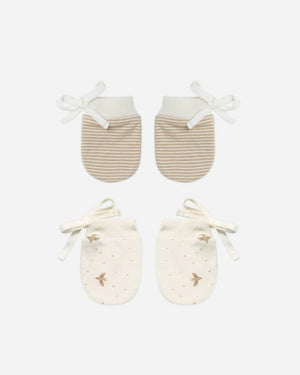 No Scratch Mittens| 2 Pack Doves and Latte Micro Stripe
