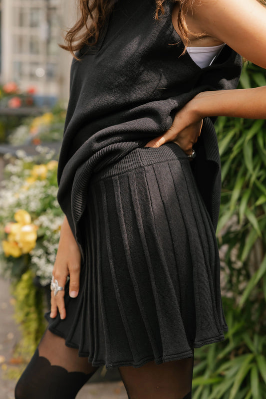 Smash + Tess Pleated Knit Mini Skirt || Black