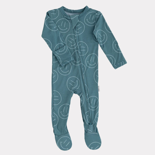 Pip + Phee Bamboo Footie || Teal Smiles