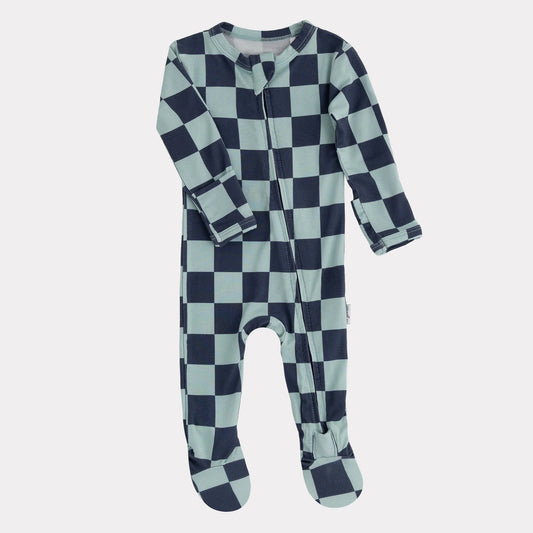 Pip + Phee Bamboo Footie || Blue Check