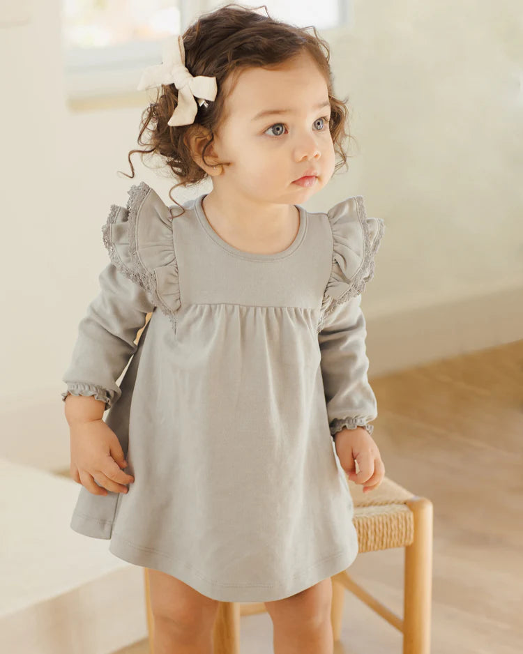 Quincy Mae Long Sleeve Flutter Dress || Blue Steel