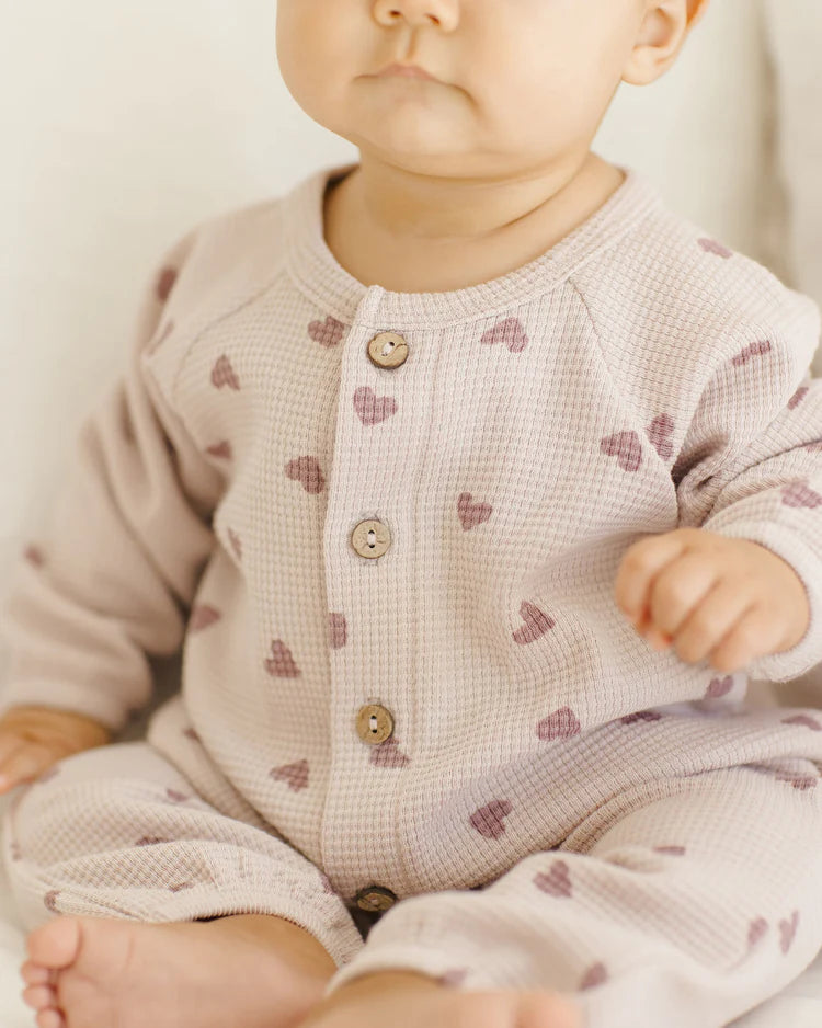 Quincy Mae Waffle Long Sleeve Jumpsuit || Hearts