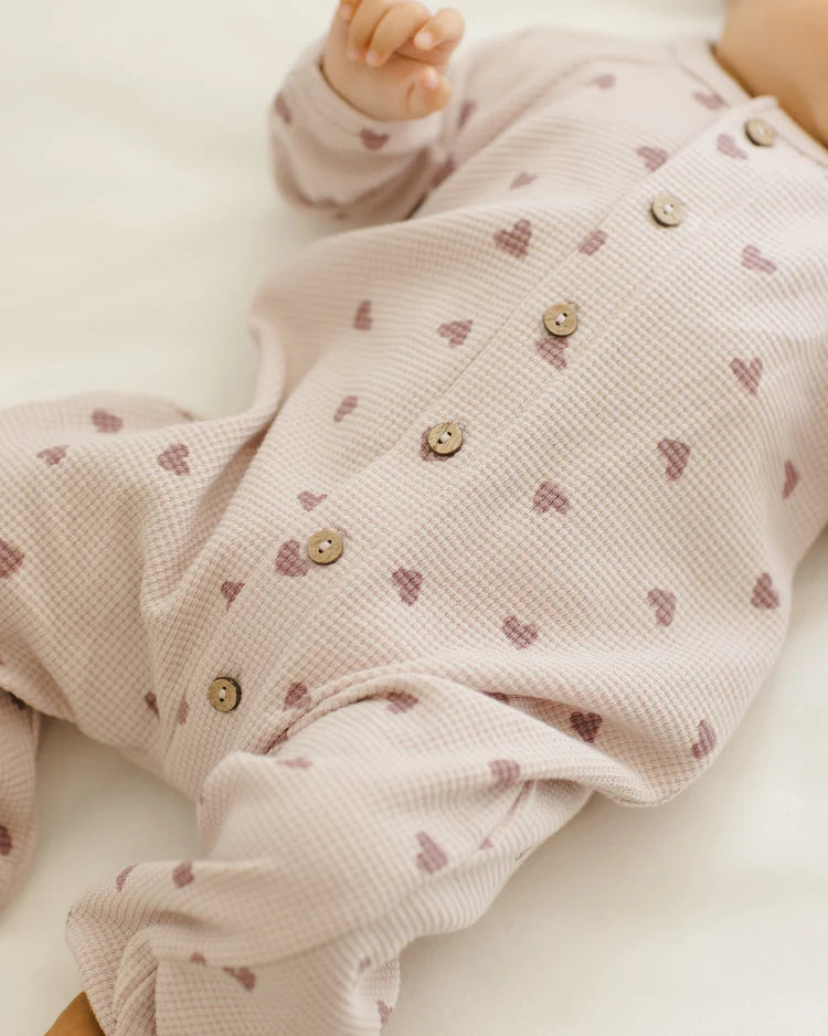 Quincy Mae Waffle Long Sleeve Jumpsuit || Hearts