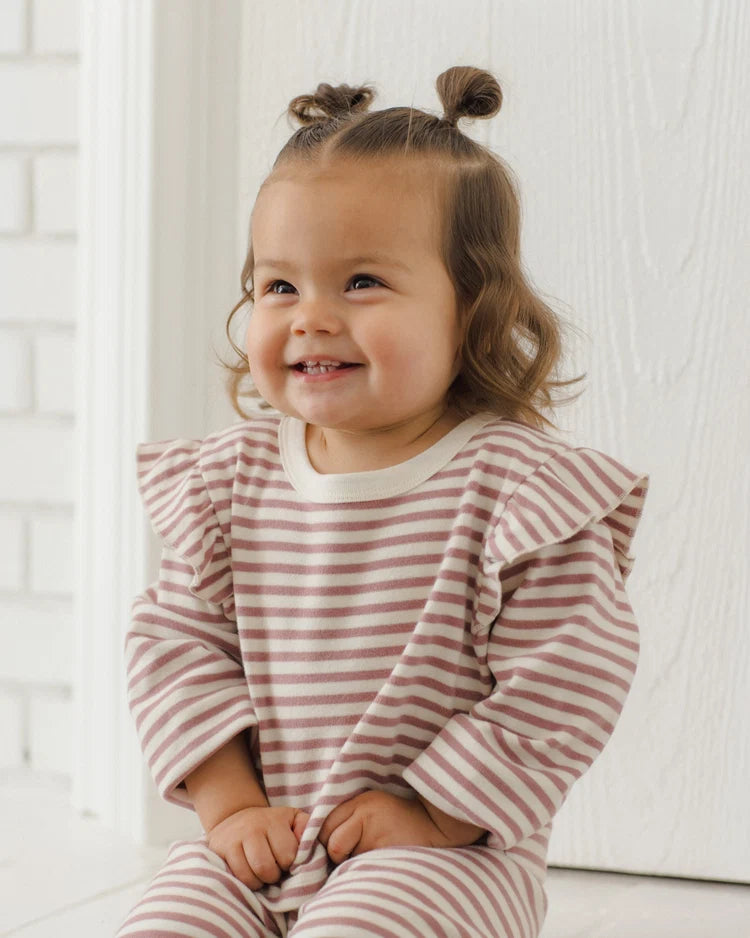 Quincy Mae Ruffled Cozy Set || Mulberry Stripe