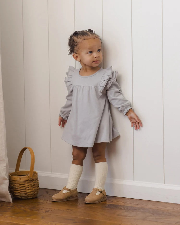 Quincy Mae Long Sleeve Flutter Dress || Cloud