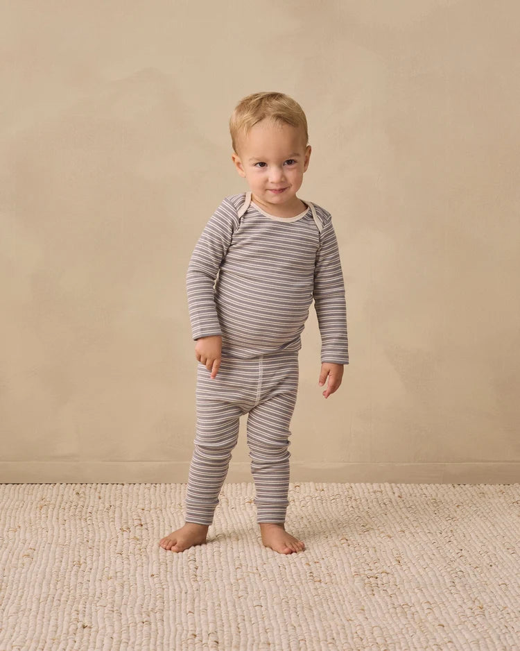 Quincy Mae Ribbed Tee + Legging Set || Slate Microstripe