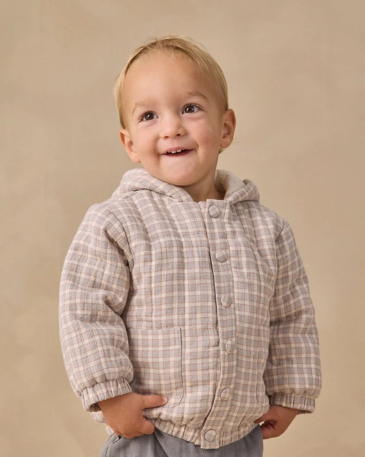 Quincy Mae Hooded Woven Jacket || Blue Gingham