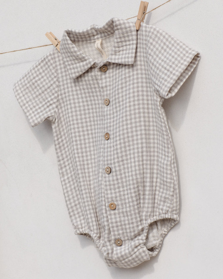 Quincy Mae Matteo Romper || Sage Gingham