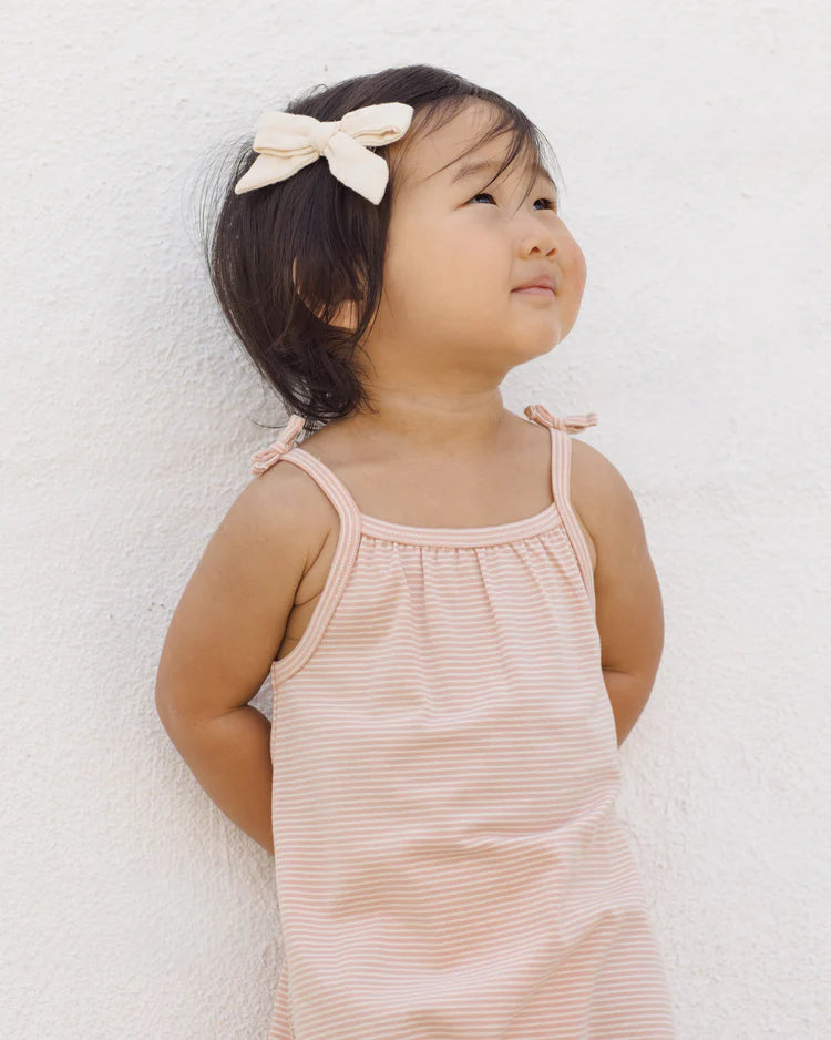 Quincy Mae Smocked Jumpsuit || Melon Micro Stripe