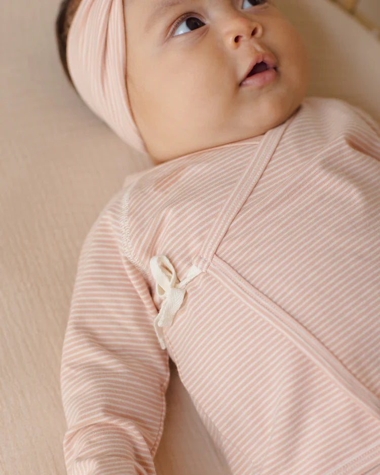 Quincy Mae Wrap Top + Footed Pant Set || Micro Melon Stripe