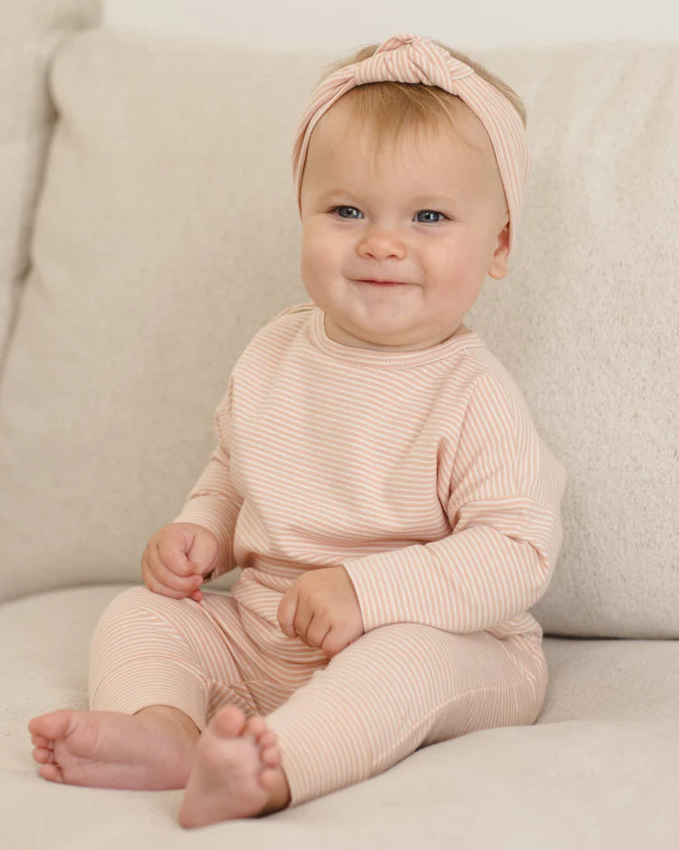 Quincy Mae Drawstring Pant || Melon Micro Stripe