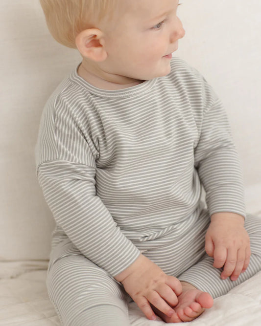 Quincy Mae Long Sleeve Tee || Sage Micro Stripe