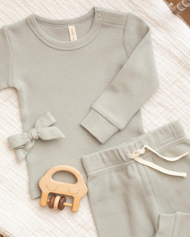 Quincy Mae Waffle Top + Pant Set || Sage
