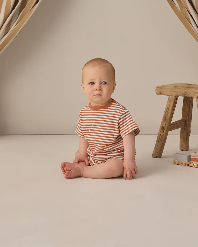 Quincy Mae Boxy Pocket Tee + Short Set || Poppy Stripe