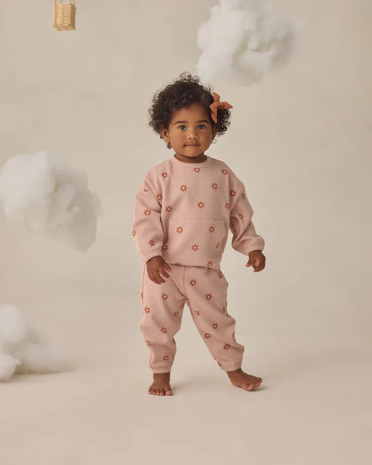Quincy Mae Waffle Sweater Set || Pink Daisy