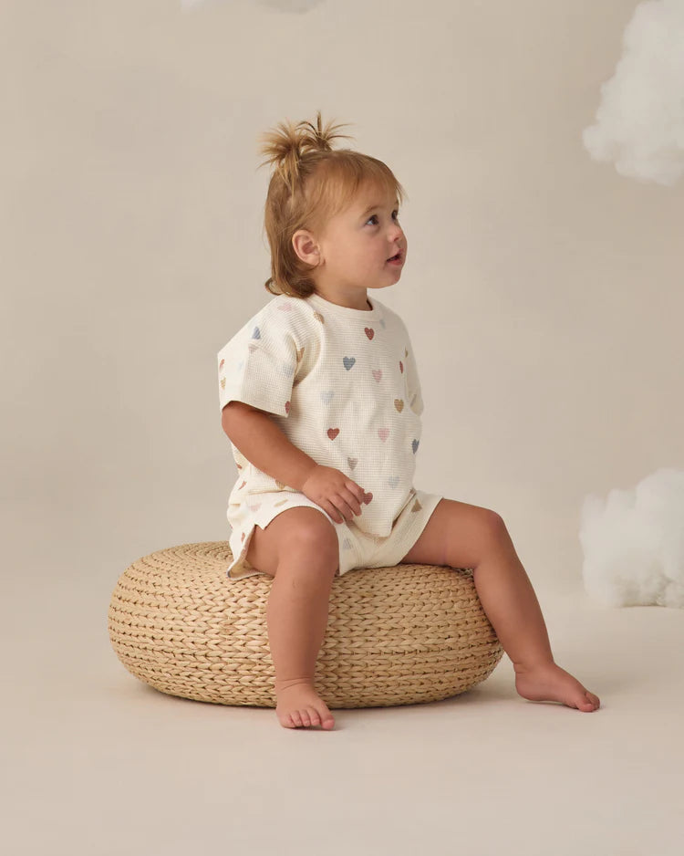 Quincy Mae Waffle Tee + Short Set || Confetti Hearts