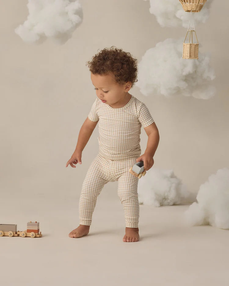Quincy Mae Bamboo Short Sleeve Pajama Set || Oat Gingham