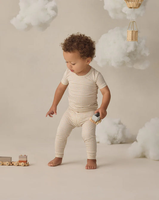 Quincy Mae Bamboo Short Sleeve Pajama Set || Oat Gingham
