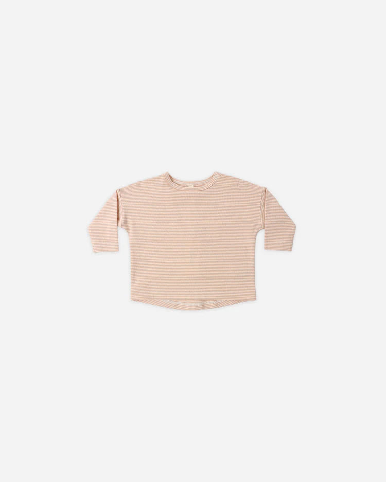 Quincy Mae Long Sleeve Tee || Melon Micro Stripe