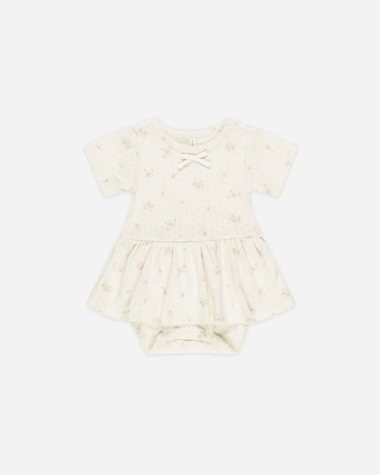 Quincy Mae Pointelle Skirted Bodysuit || Pink Ditsy
