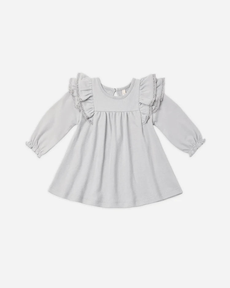 Quincy Mae Long Sleeve Flutter Dress || Cloud