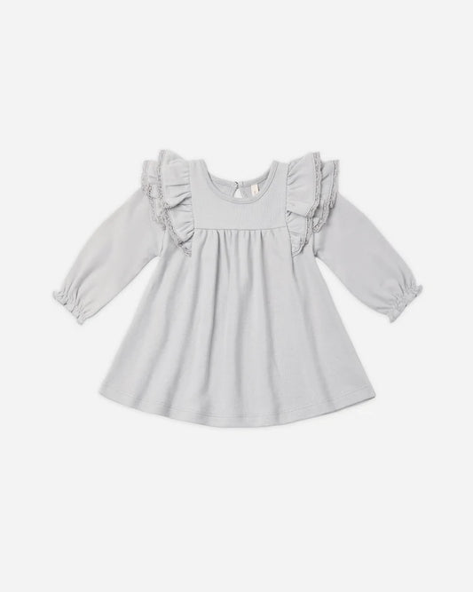 Quincy Mae Long Sleeve Flutter Dress || Cloud