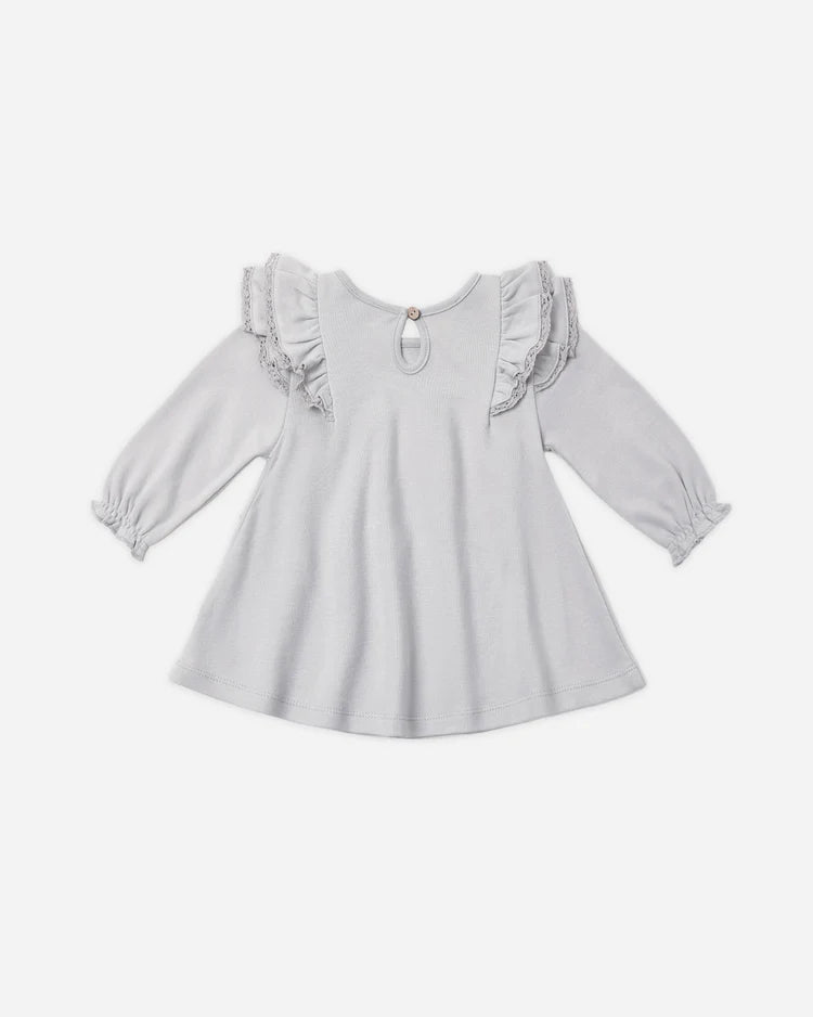 Quincy Mae Long Sleeve Flutter Dress || Cloud