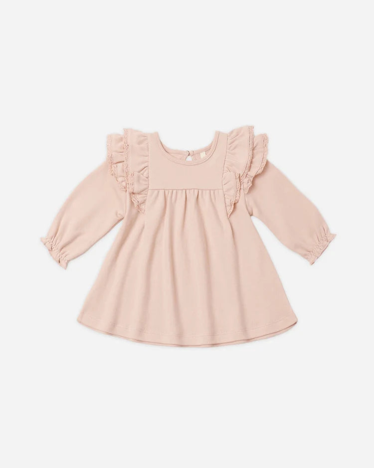 Quincy Mae Long Sleeve Flutter Dress || Dusty Rose