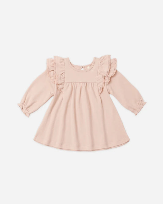 Quincy Mae Long Sleeve Flutter Dress || Dusty Rose
