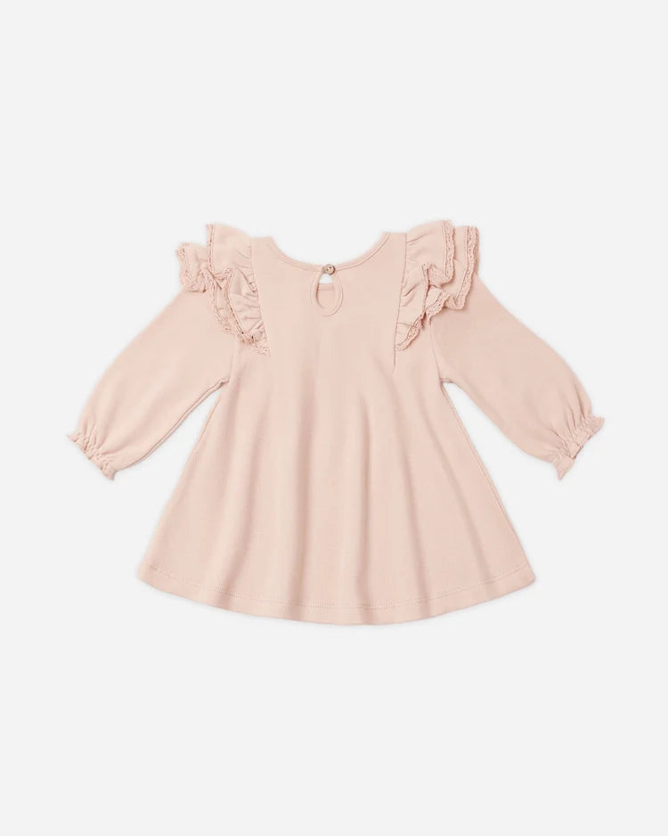 Quincy Mae Long Sleeve Flutter Dress || Dusty Rose