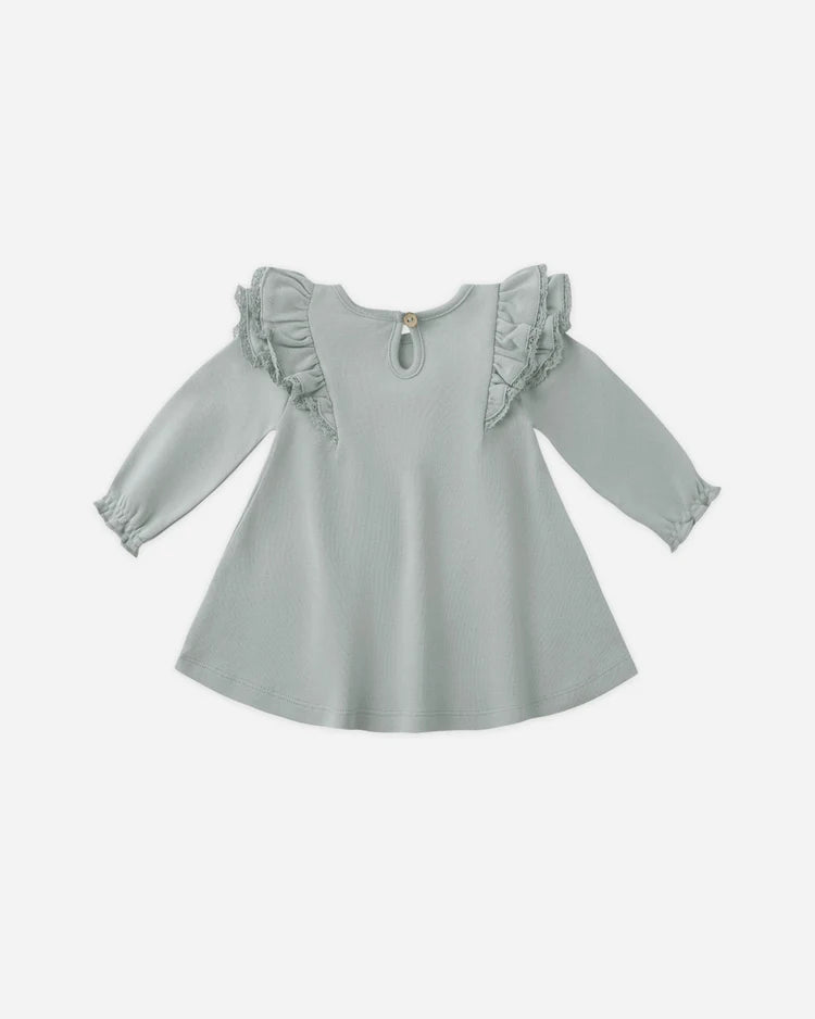Quincy Mae Long Sleeve Flutter Dress || Blue Steel