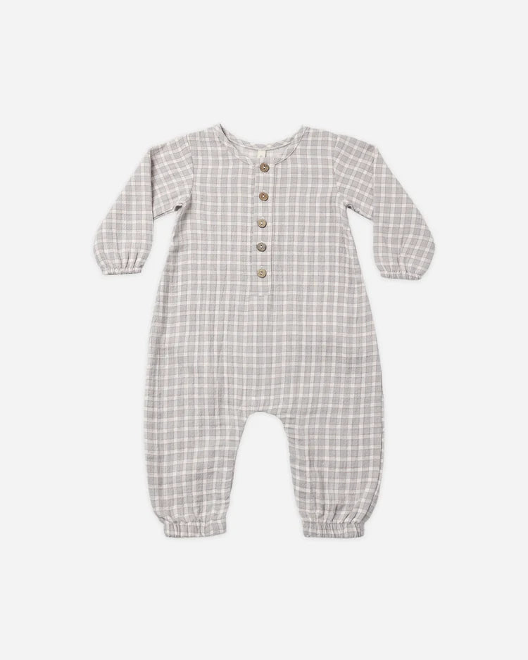 Quincy Mae Woven Jumpsuit || Blue Gingham