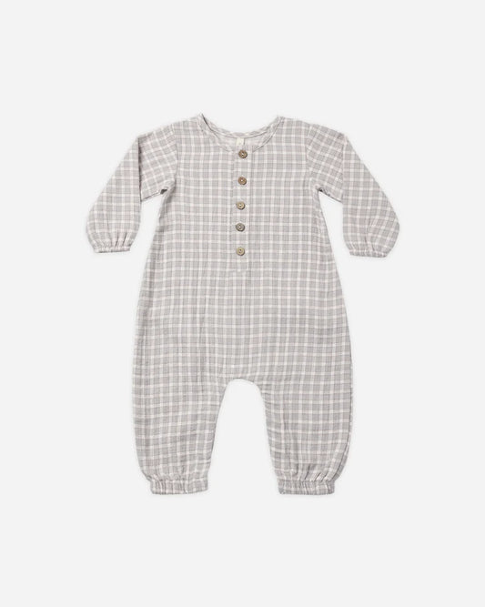 Quincy Mae Woven Jumpsuit || Blue Gingham