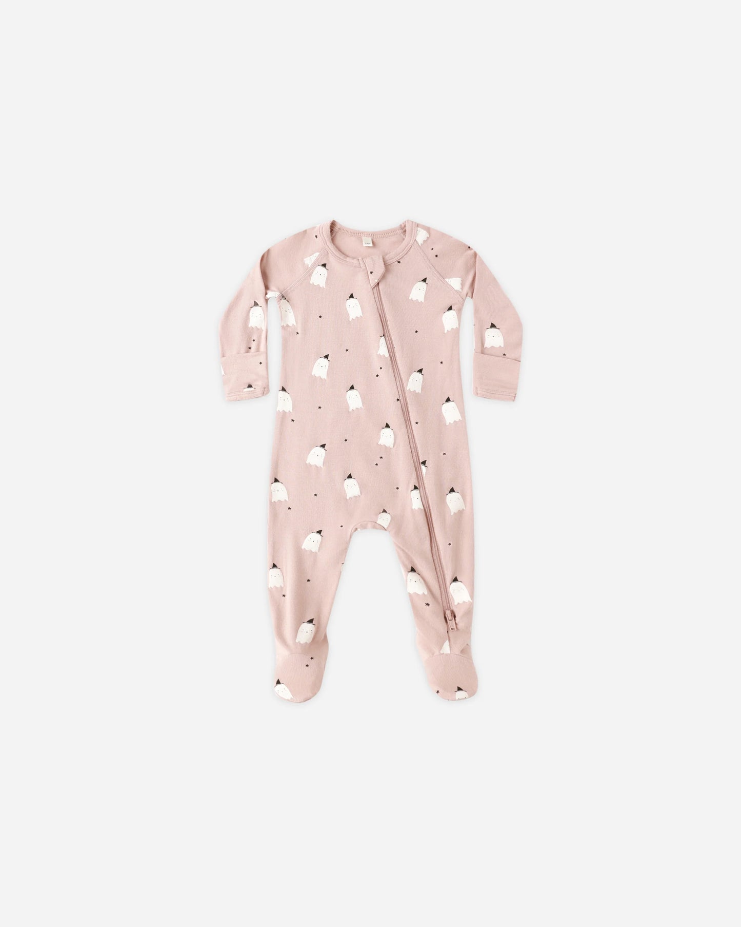 PRE-ORDER Quincy Mae Bamboo Zip Footie || Pink Ghosts