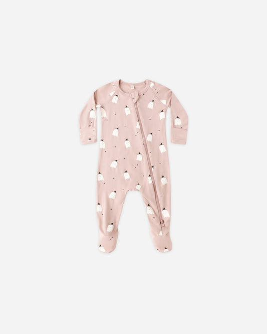 PRE-ORDER Quincy Mae Bamboo Zip Footie || Pink Ghosts