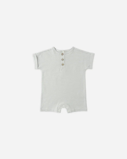 Quincy Mae Short Sleeve One-Piece || Sage Stripe